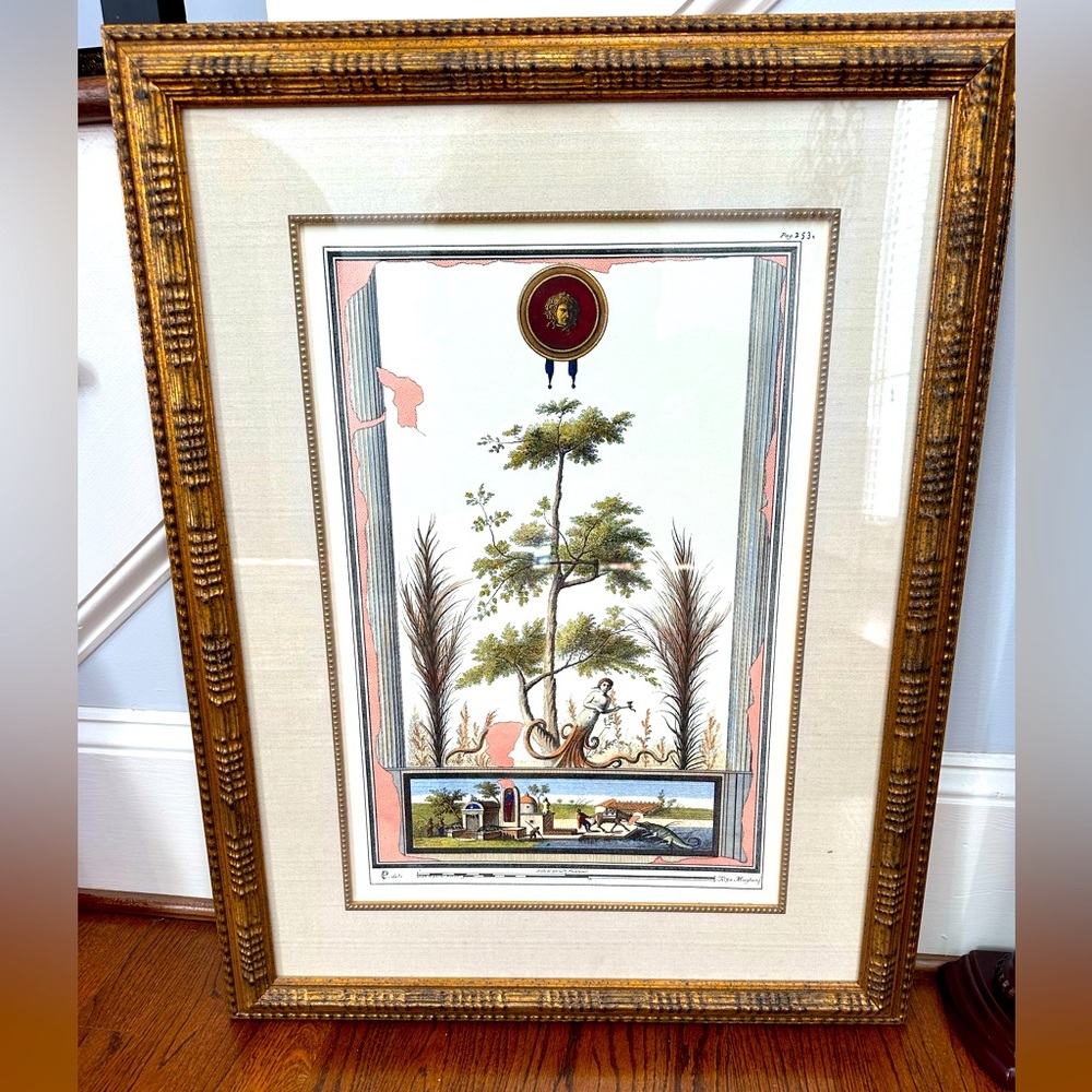 1960s NYC Waldorf Astoria Hotel Framed Etching of Roman Palms by Filpo Morghenf